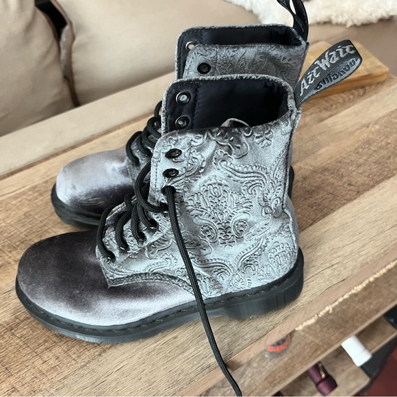 Dr. Martens | Shoes | Dr Martens 46 Brocade Grey Velvet Combat Boots ...